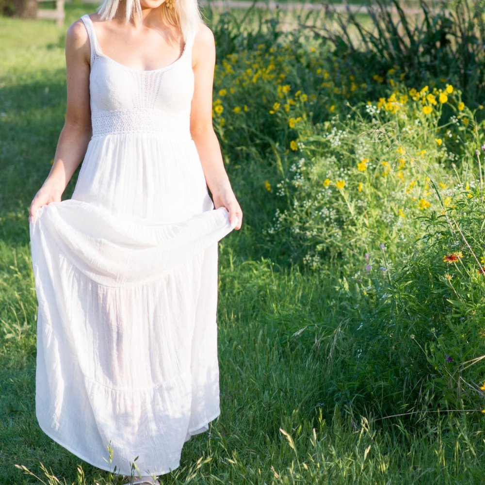 Soieblu Romantic White Maxi Dress Crochet & Tiers